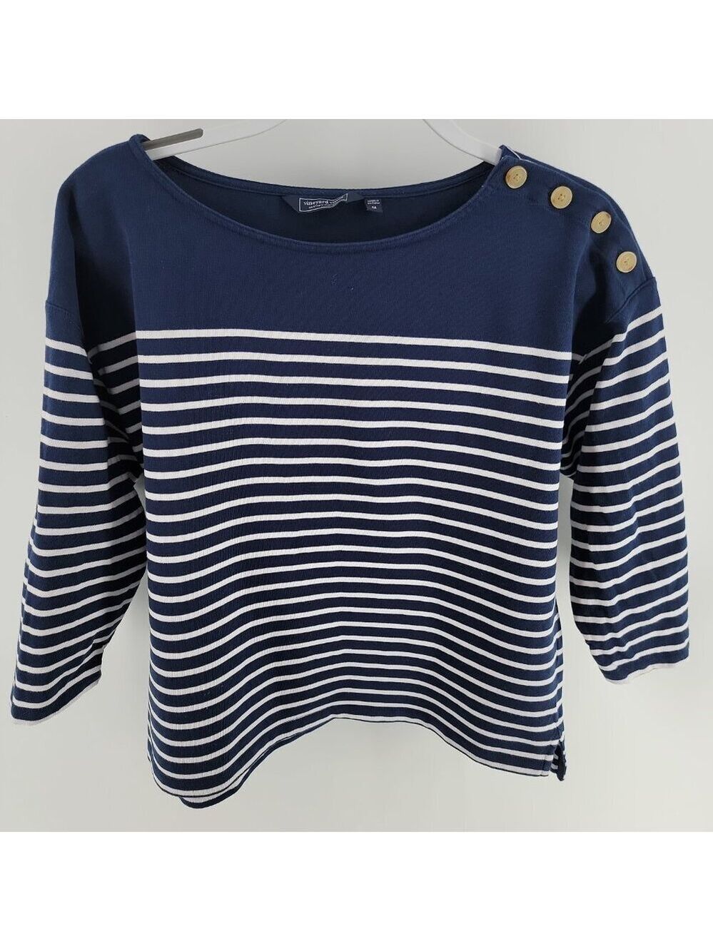 Vineyard Vines Navy & White Striped Nautical Button Shoulder Top – Size M - Picture 3 of 8